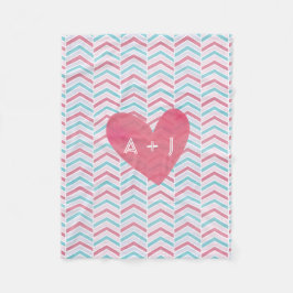 カップルさくらんぼと青い色あせたシェブロンパターン フリースブランケット