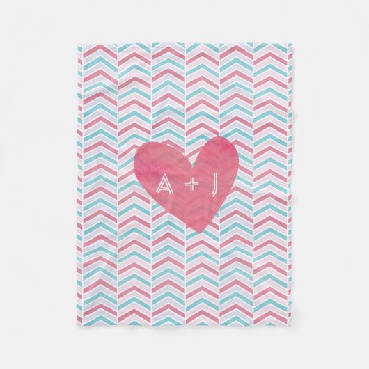 カップルさくらんぼと青い色あせたシェブロンパターン フリースブランケット (正面)