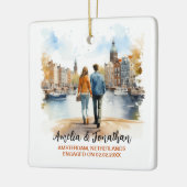 カップルでアムステルダムオランダウォータカラートラベル セラミックオーナメント (左)