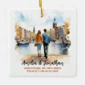カップルでアムステルダムオランダウォータカラートラベル セラミックオーナメント (正面)