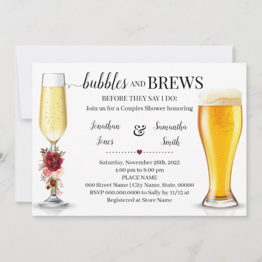 カップルでシャワーを浴びる前のマルサラの泡と泡 招待状 (正面)