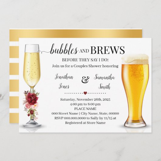 カップルでシャワーを浴びる前のマルサラの泡と泡 招待状 (正面/裏面)