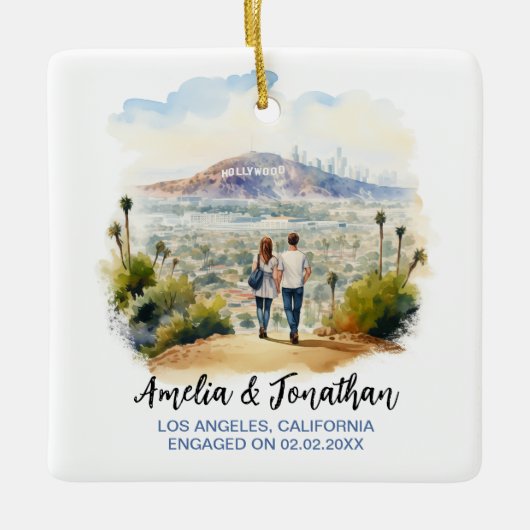 カップルでロサンゼルスカリフォルニア水彩旅行 セラミックオーナメント (正面)