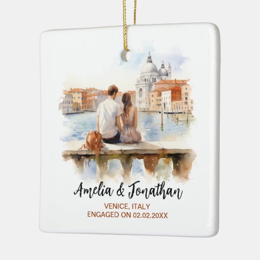 カップルでヴェネツィアイタリア水彩旅行 セラミックオーナメント (左)