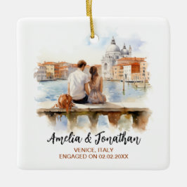 カップルでヴェネツィアイタリア水彩旅行 セラミックオーナメント