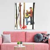 カップルで雪の中に立つスキー キャンバスプリント (インサイチュ (リビング))