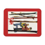 カップルで雪の中に立つスキー マグネット (横)