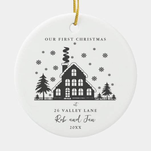 カップルとしての初めてのクリスマス、ミニマルな写真 セラミックオーナメント (正面)