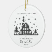 カップルとしての初めてのクリスマス、ミニマルな写真 セラミックオーナメント (左)