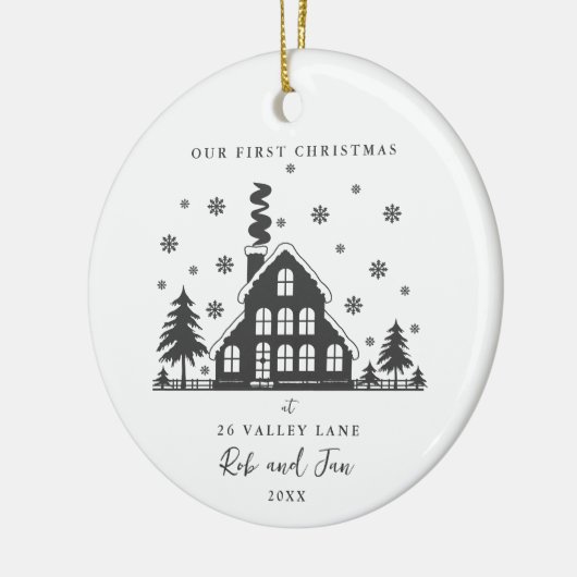 カップルとしての初めてのクリスマス、ミニマルな写真 セラミックオーナメント (左)