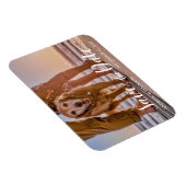 カップルとビーチ上の犬の日付を保存 マグネット (右側)