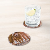 カップルとビーチ上の犬の日付を保存 ラウンドペーパーコースター (インサイチュ)