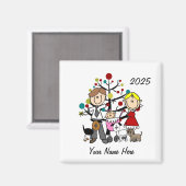 カップルとベビーガール3犬陶芸オーナメント マグネット (正面/裏面)