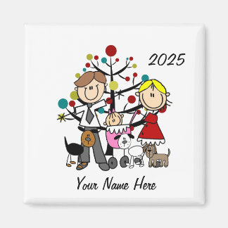 カップルとベビーガール3犬陶芸オーナメント マグネット