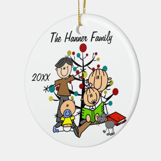 カップルと女の子,男の赤ちゃん,キャットホリデーオーナメント セラミックオーナメント (左)