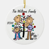 カップルと女の子，男の赤ちゃん，猫のカスタムオーナメント セラミックオーナメント (正面)