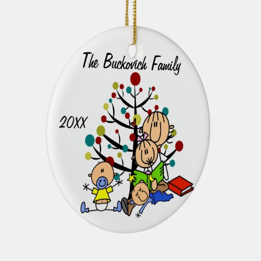 カップルと女の子、2人の少年カスタムの休日オーナメント セラミックオーナメント (右)