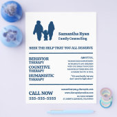 カップルと子供のデザイン，心理療法士，セラピー チラシ (シングル)