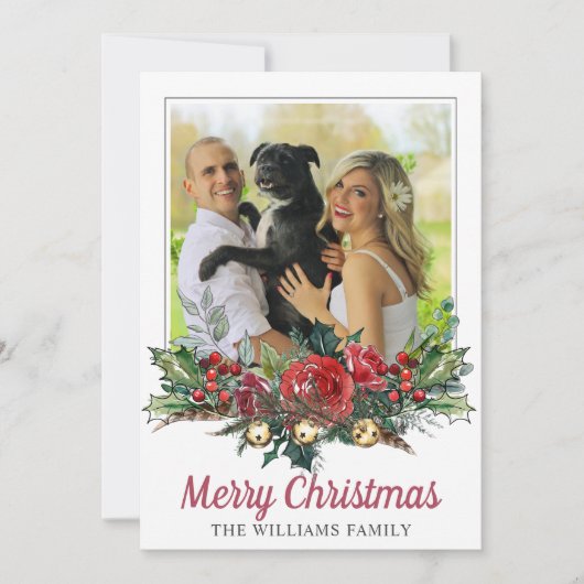 カップルと犬のクリスマスフォト植物学 シーズンカード (正面)