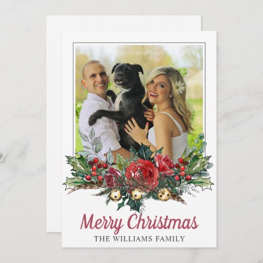 カップルと犬のクリスマスフォト植物学 シーズンカード (正面/裏面)