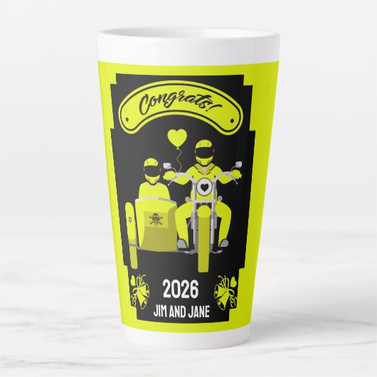 カップルのためのオートバイの結婚式の贈り物 カフェラテマグ (正面)