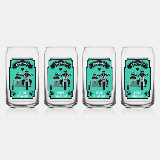 カップルのためのオートバイの結婚式の贈り物 ガラス缶 (正面)