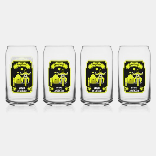 カップルのためのオートバイの結婚式の贈り物 ガラス缶 (正面)