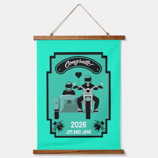 カップルのためのオートバイの結婚式の贈り物 吊り下げ型タペストリー (正面)