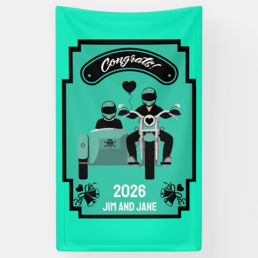 カップルのためのオートバイの結婚式の贈り物 横断幕 (縦)