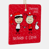 カップルのためのカスタマイズ可能なクリスマスおもしろい休日 セラミックオーナメント (右)