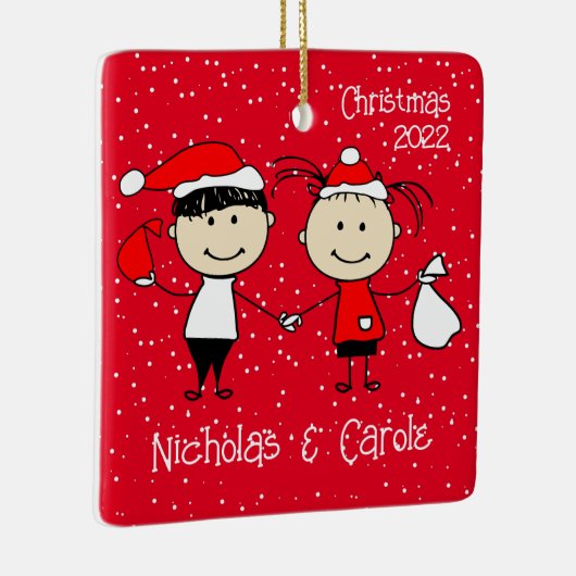 カップルのためのカスタマイズ可能なクリスマスおもしろい休日 セラミックオーナメント (右)