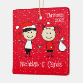 カップルのためのカスタマイズ可能なクリスマスおもしろい休日 セラミックオーナメント (左)