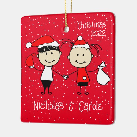 カップルのためのカスタマイズ可能なクリスマスおもしろい休日 セラミックオーナメント (左)