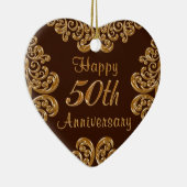 カップルのためのパーソナライズな第50記念日のギフト セラミックオーナメント (右)
