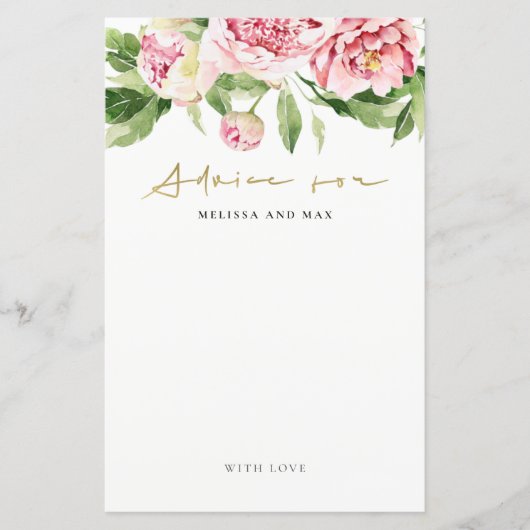 カップルのためのピンク牡丹フローラブライダルシャワーアドバイス (正面)