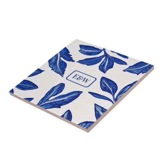 カップルのための白の青い葉のモチーフ – 伝統的 タイル (側面)