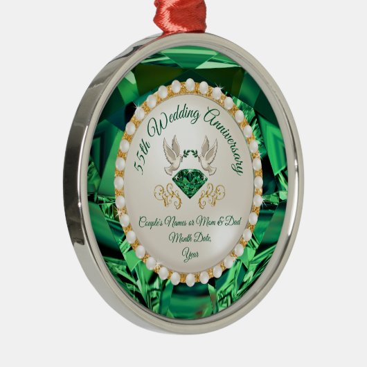 カップルのための55周年記念の安い贈り物 メタルオーナメント (右)