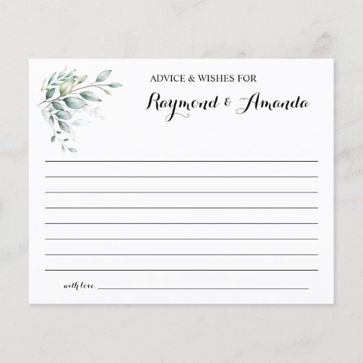 カップルのアドバイスと願いブライダルシャワーカード チラシ (正面)