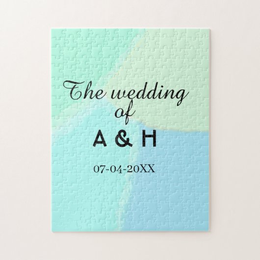 カップルのイニシャルと挙式日の入った結婚式 ジグソーパズル (縦)