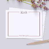 カップルのイニシャル新婚Dark Redありがとう ノートカード