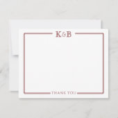 カップルのイニシャル新婚Dark Redありがとう ノートカード (正面)