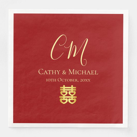 カップルのイニシャル モダンな中国の結婚式 赤 (正面)