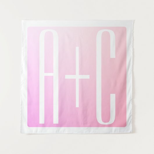 カップルのイニシャル | 優しいピンクのグラデーション タペストリー (正面)