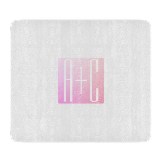 カップルのイニシャル |微妙なピンクのグラデーション カッティングボード (正面)