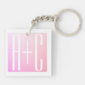 カップルのイニシャル |微妙なピンクのグラデーション キーホルダー (裏面)