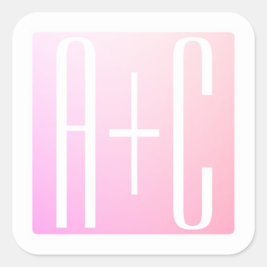 カップルのイニシャル |微妙なピンクのグラデーション スクエアシール (正面)