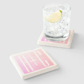 カップルのイニシャル |微妙なピンクのグラデーション ストーンコースター (横)