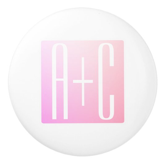 カップルのイニシャル |微妙なピンクのグラデーション セラミックノブ (正面)