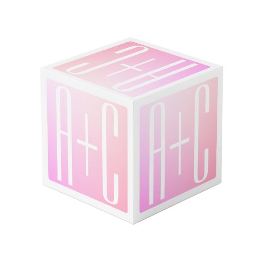 カップルのイニシャル |微妙なピンクのグラデーション フォトキューブ (裏面アングル)