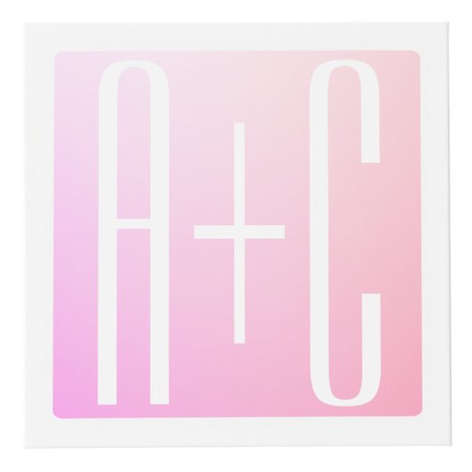 カップルのイニシャル |微妙なピンクのグラデーション フォトキューブ (正面)